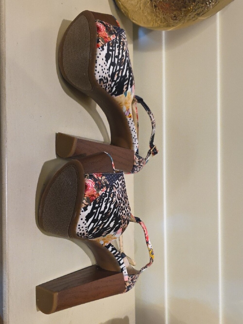 New Floral Patchwork T-Strap Platform Heels - Multicolor - Picture 4 of 4